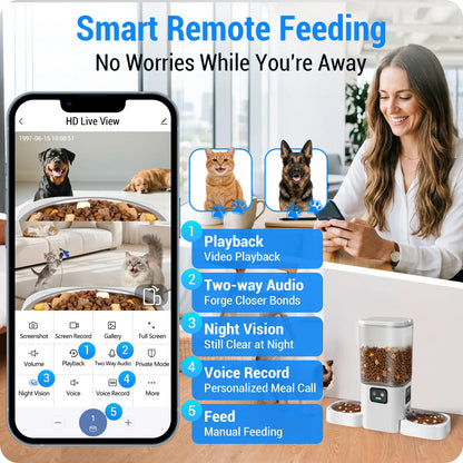 Smart Automatic Pet Feeder with HD Camera — App Control, Timed Feeding & Dual Bowls