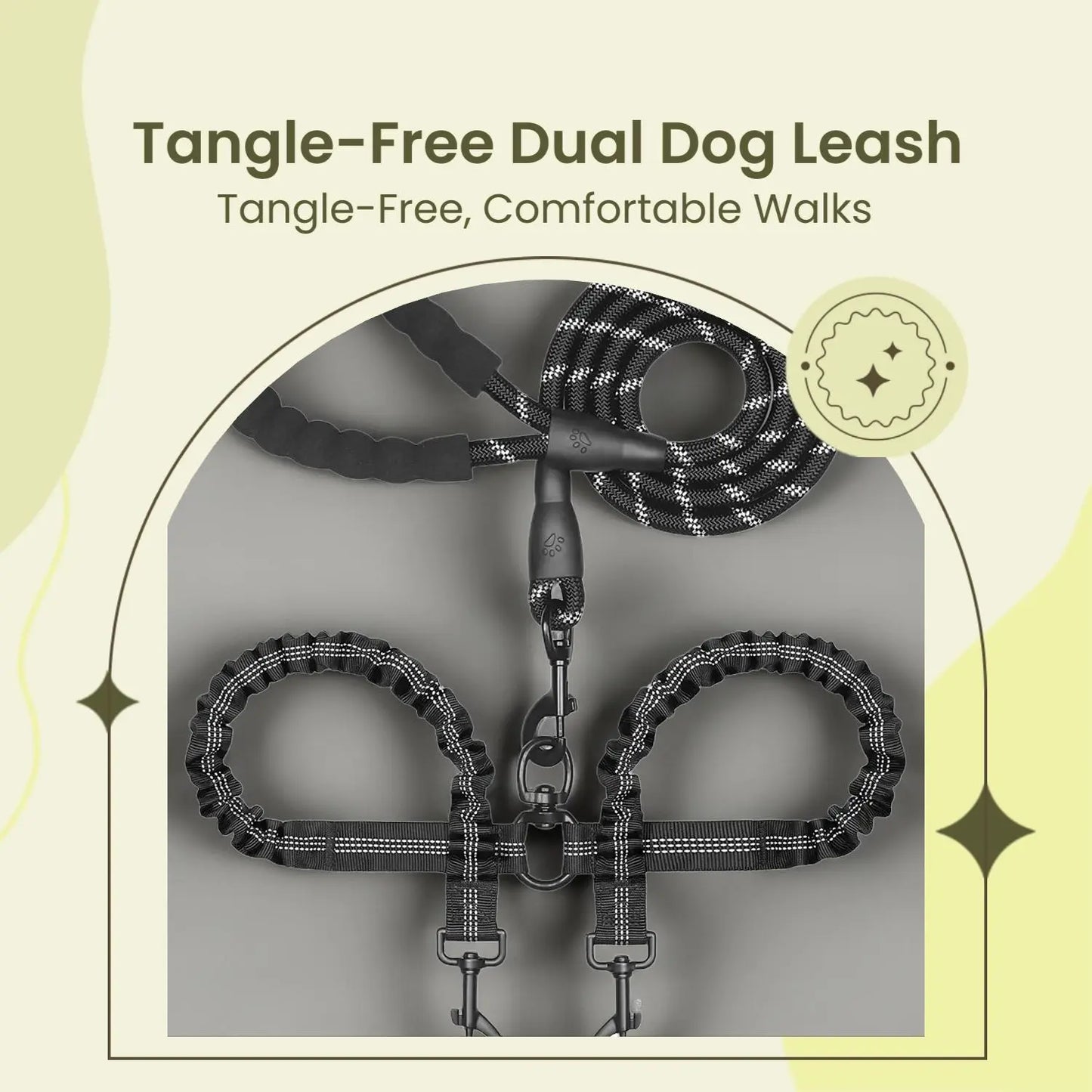 Tangle-Free Dual Dog Leash — Shock-Absorbing Bungee Walker for 2 Dogs