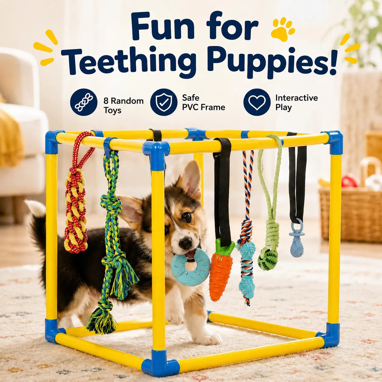 Interactive Puppy Play Gym — Teething & Enrichment Activity Center with 8 Toys