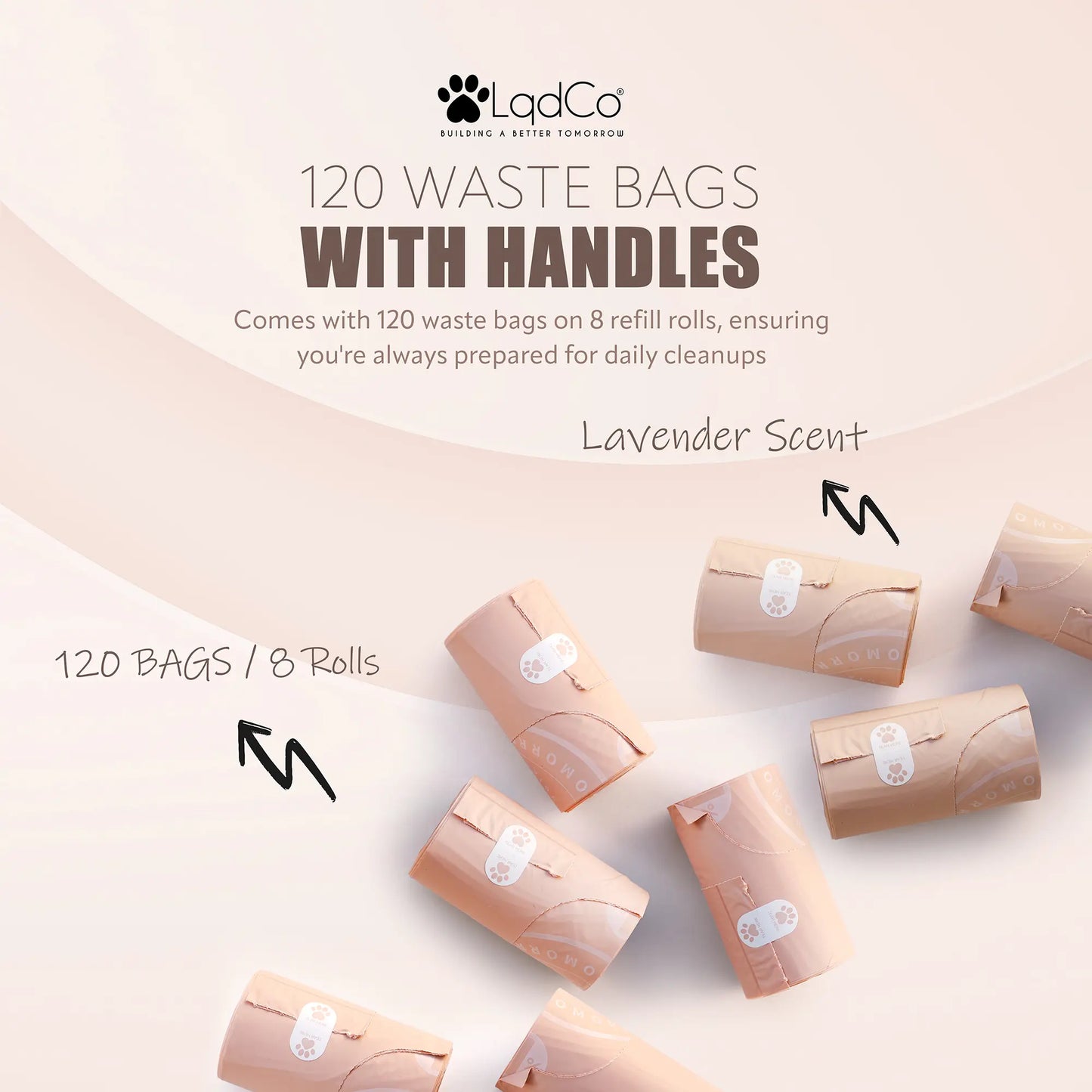 Extra-Long Plant-Based Dog Poop Bags with Handles (120-Count) — Lavender Scented, Leak-Proof