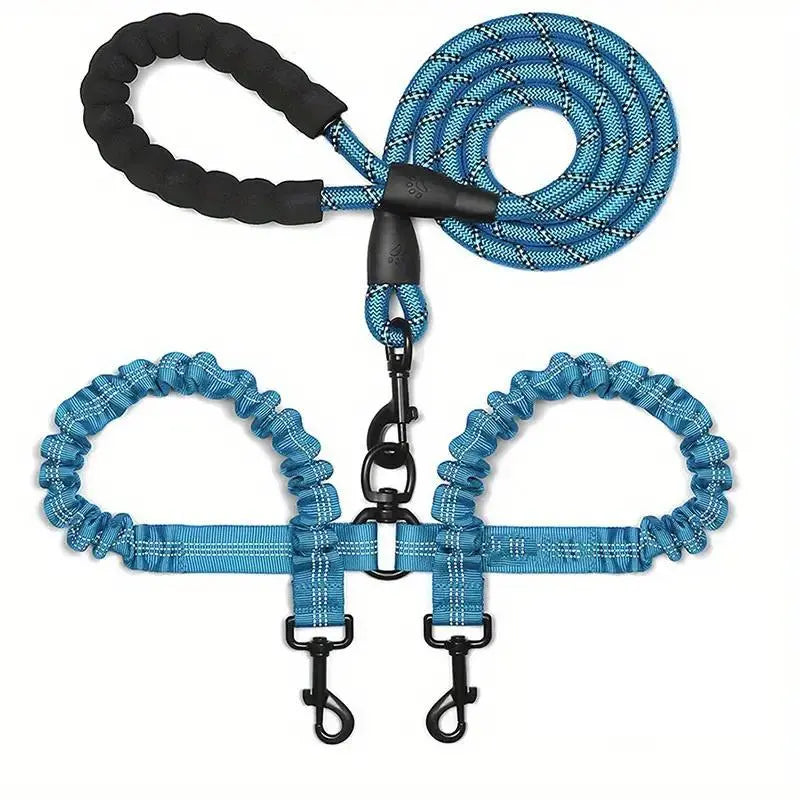 Tangle-Free Dual Dog Leash — Shock-Absorbing Bungee Walker for 2 Dogs