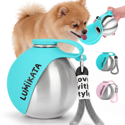 2-in-1 Portable Dog Water Bottle & Bowl — Leak-Proof Stainless Steel Travel Ball (10oz)