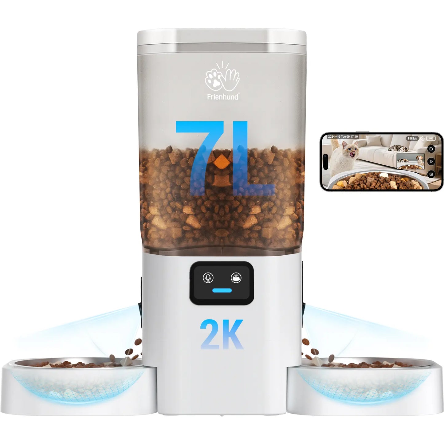 Smart Automatic Pet Feeder with HD Camera — App Control, Timed Feeding & Dual Bowls