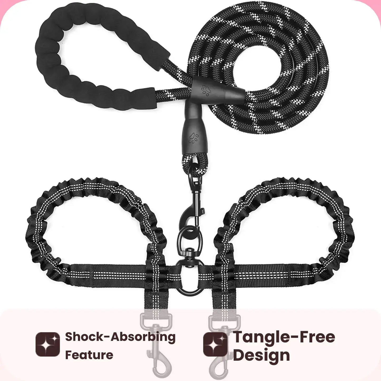 Tangle-Free Dual Dog Leash — Shock-Absorbing Bungee Walker for 2 Dogs