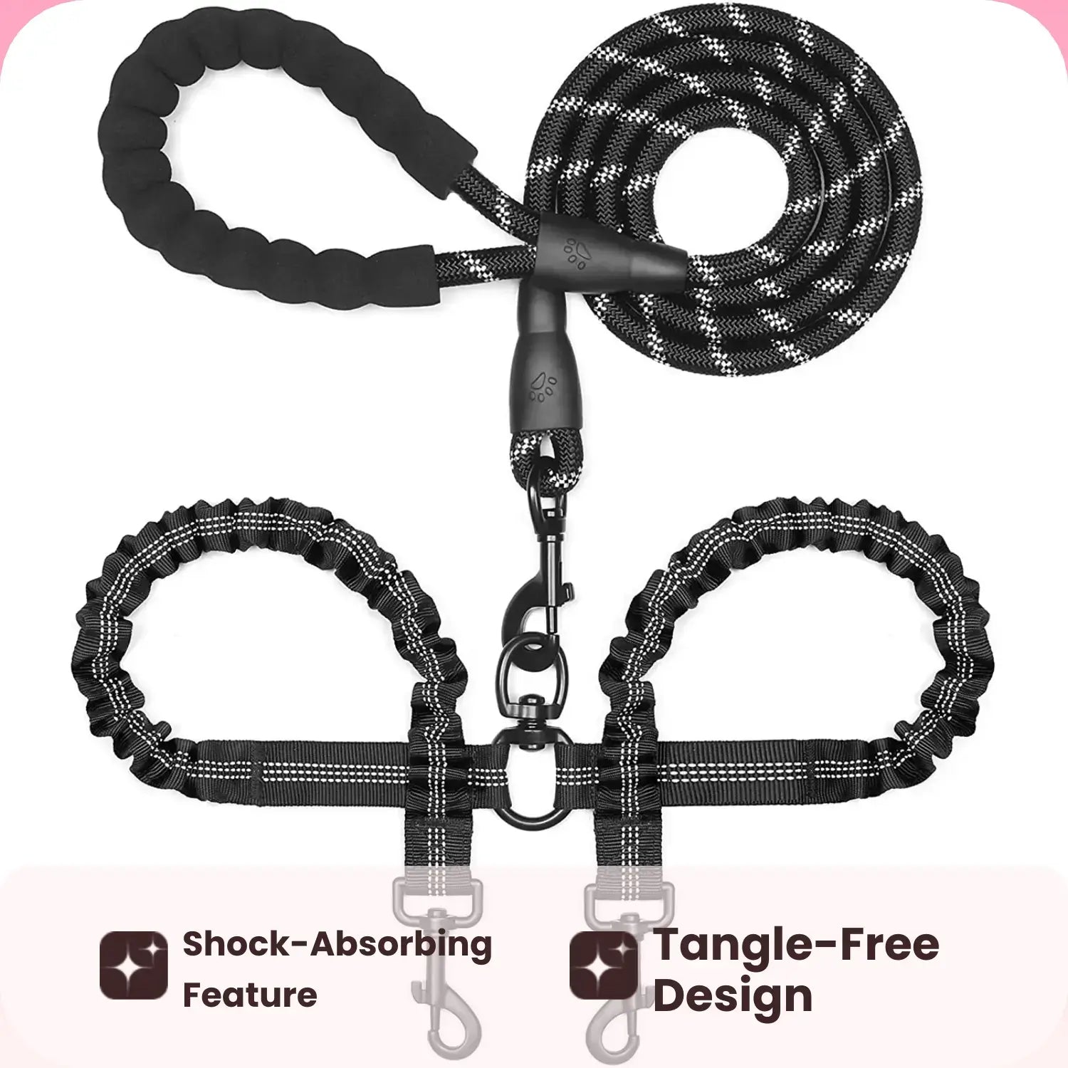 Tangle-Free Dual Dog Leash — Shock-Absorbing Bungee Walker for 2 Dogs