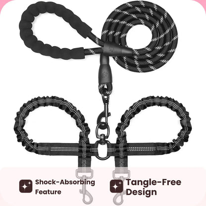 Tangle-Free Dual Dog Leash — Shock-Absorbing Bungee Walker for 2 Dogs