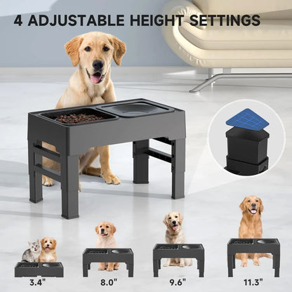 Adjustable Elevated Dog Bowl Stand — Slow Feeder + No-Spill Water Bowl (4 Heights)