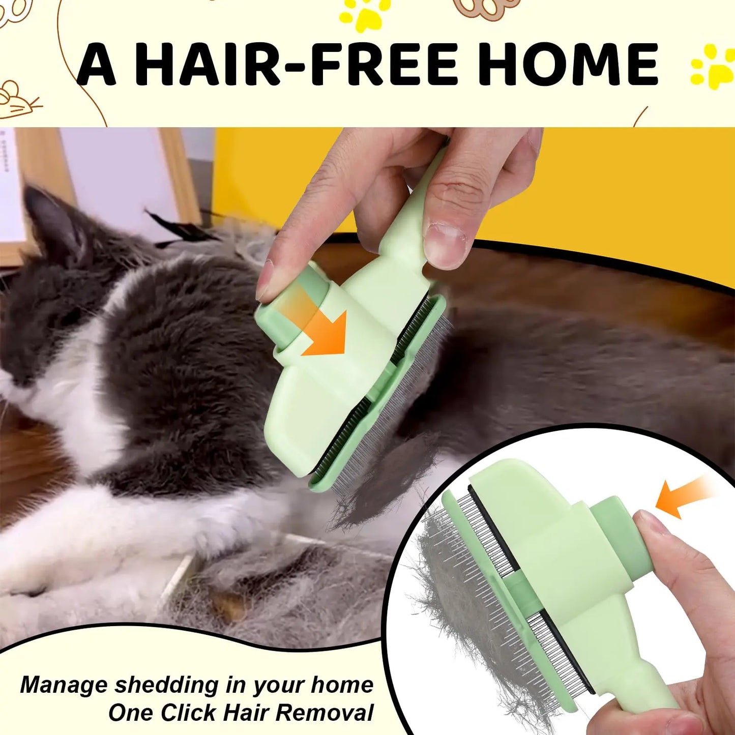 Self-Cleaning Pet De-Shedding Brush — One-Click Fur Removal for Dogs & Cats