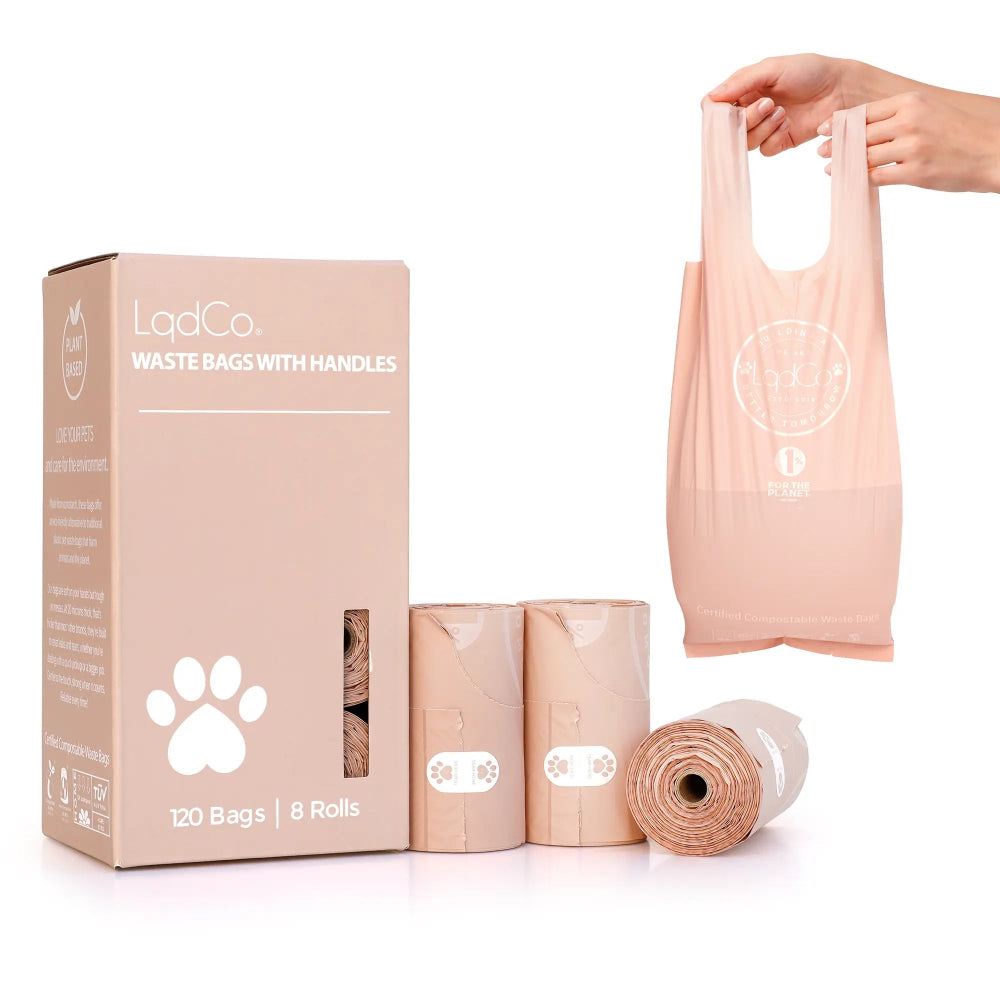 Extra-Long Plant-Based Dog Poop Bags with Handles (120-Count) — Lavender Scented, Leak-Proof