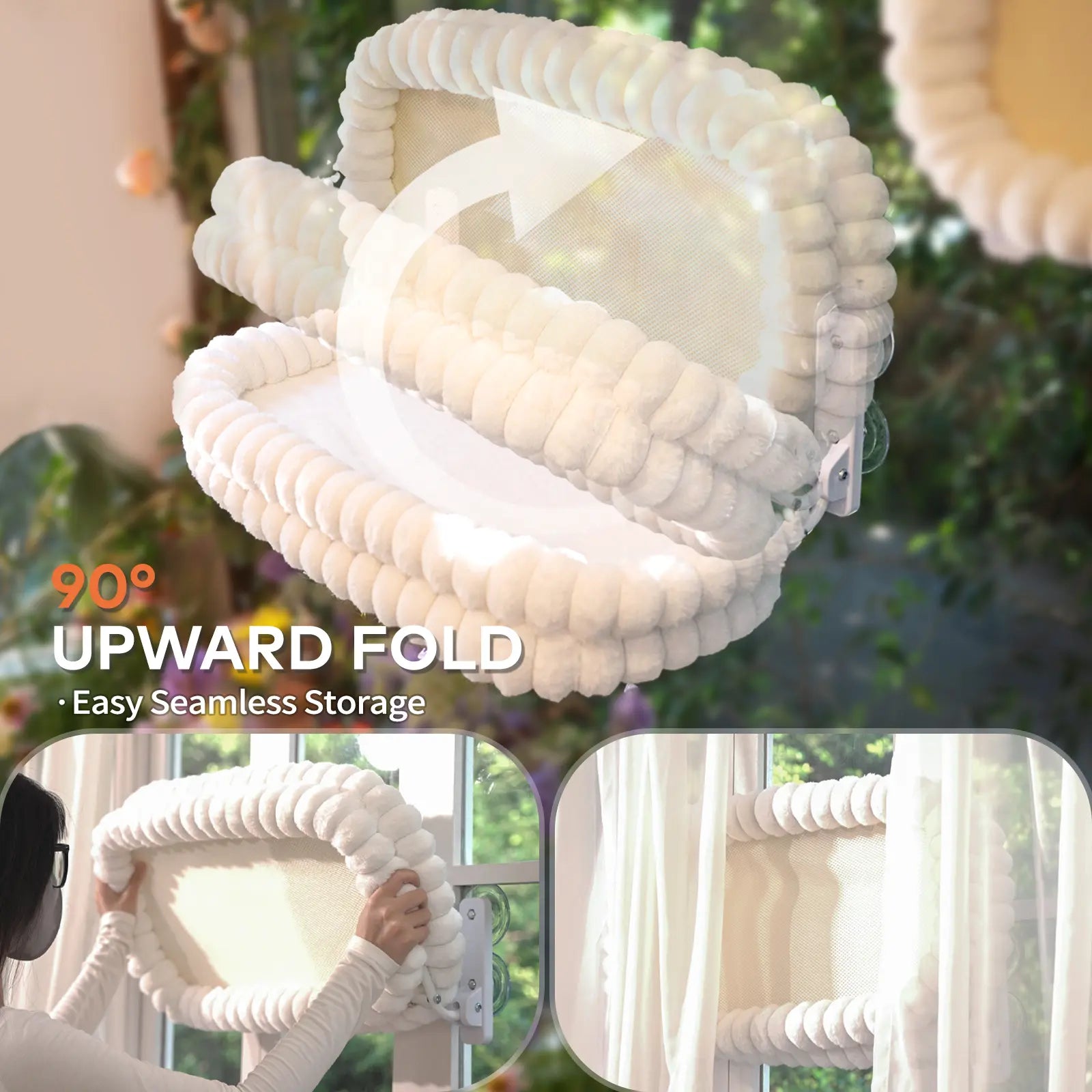Folding Cat Window Hammock — Cordless Suction Perch Bed for Cats & Small Dogs