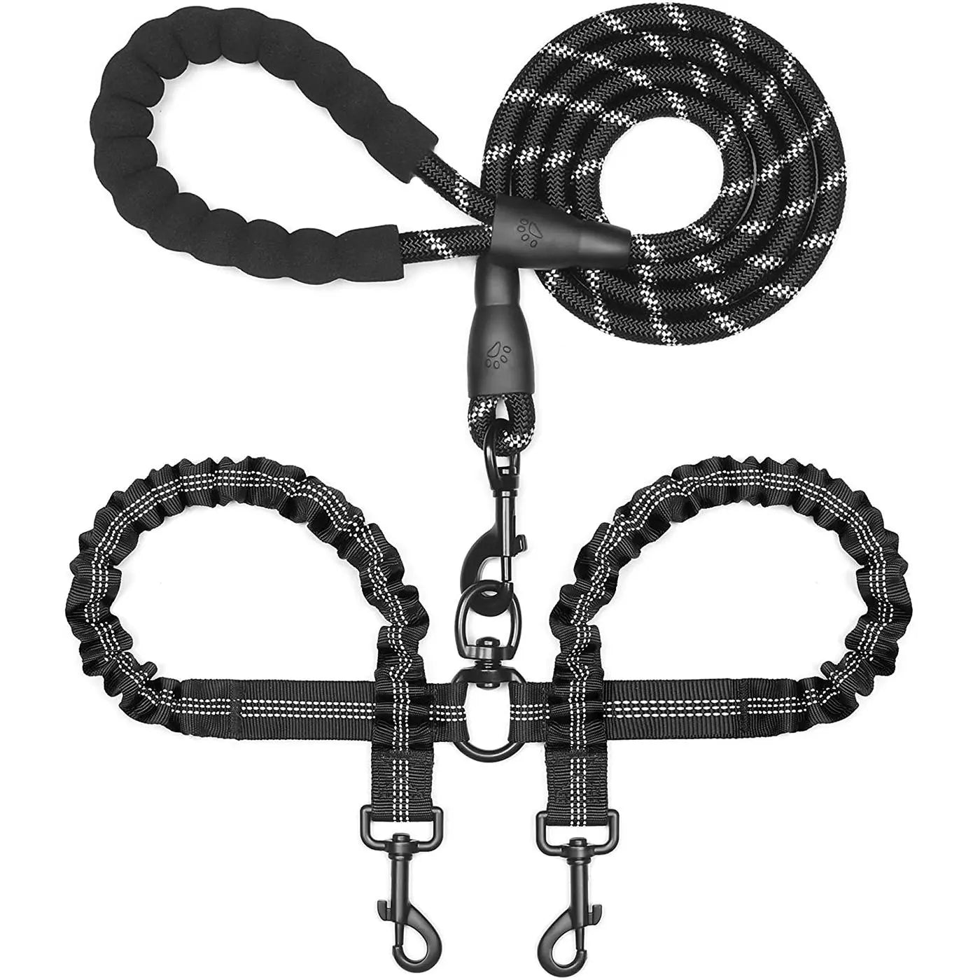 Tangle-Free Dual Dog Leash — Shock-Absorbing Bungee Walker for 2 Dogs
